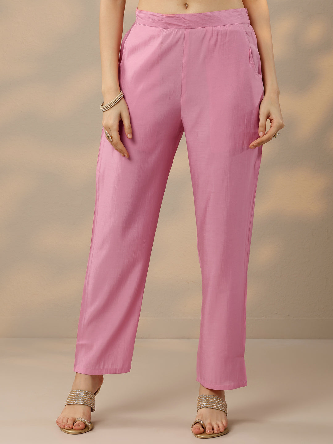  Pink Embroidered Silk Blend Straight Suit Set With Dupatta 