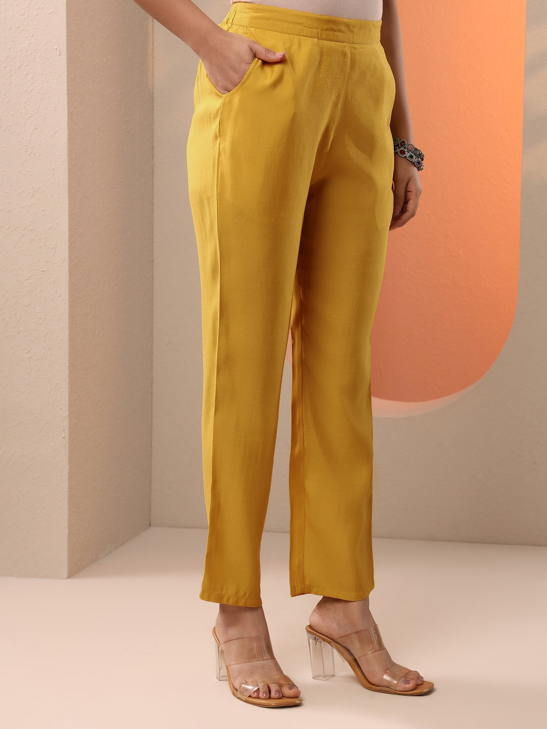  Yellow Embroidered Silk Blend Straight Suit Set With Dupatta 