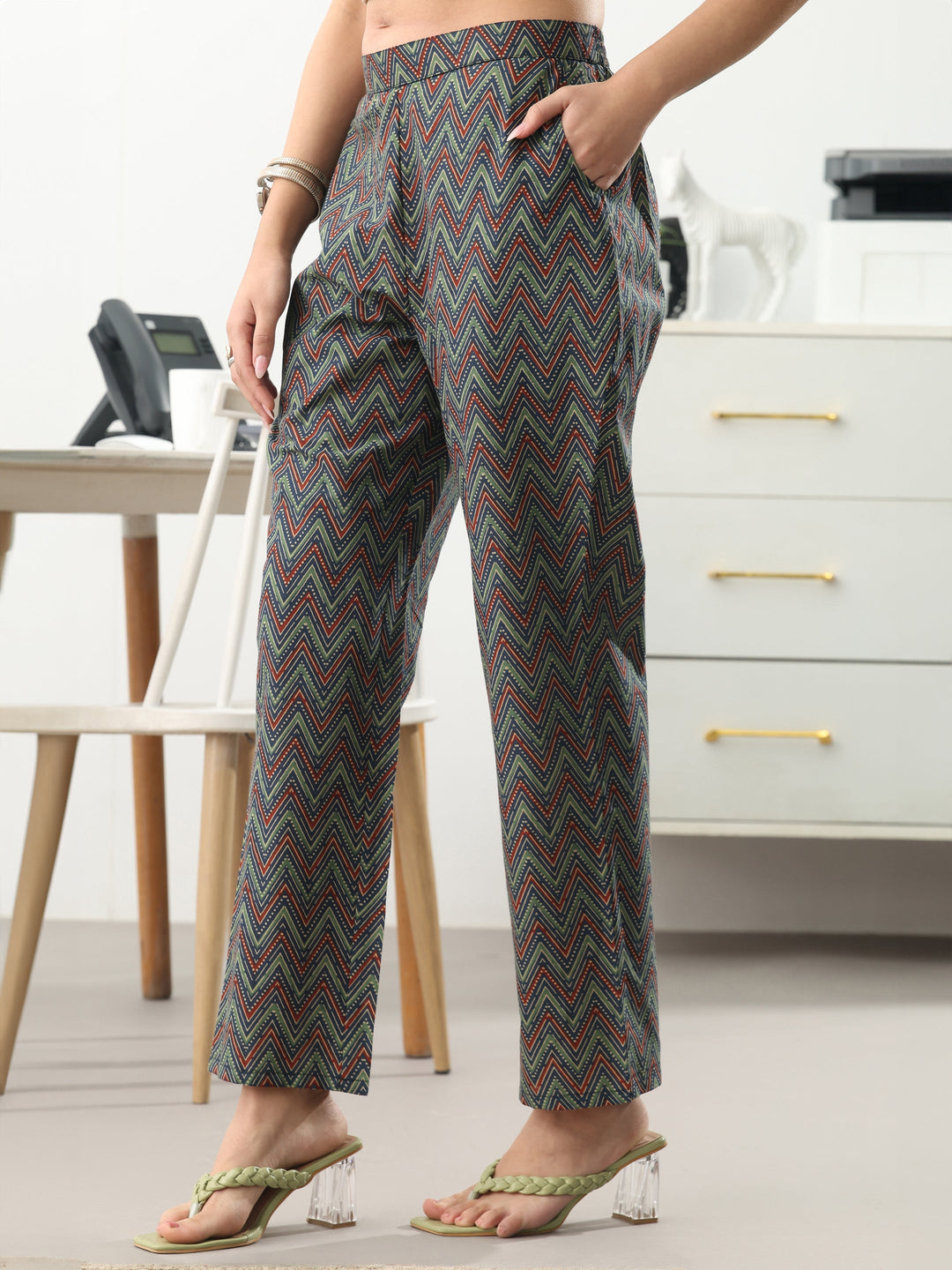  Blue Ethnic Motifs Printed Cotton Blend A-Line Suit Set With Dupatta 