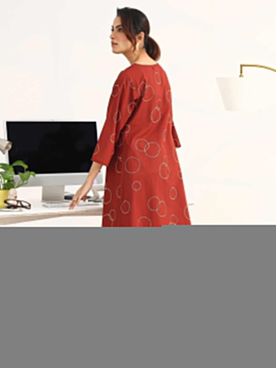  Rust Geometric Printed Cotton Blend A-Line Kurta Set 