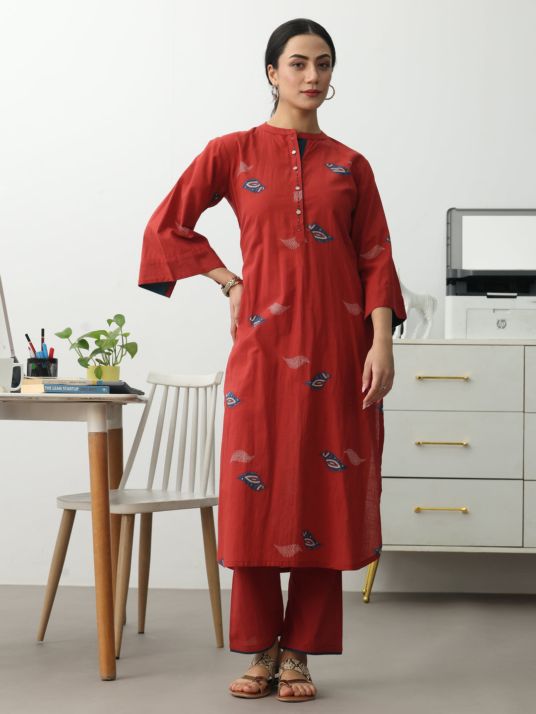  Rust Ethnic Motifs Printed Cotton Blend Straight Kurta Set 