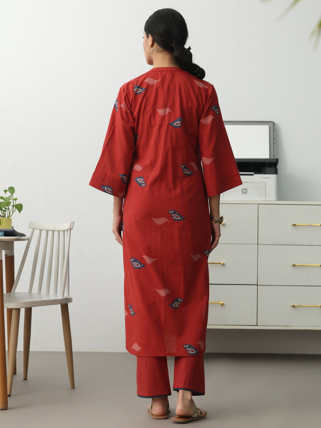  Rust Ethnic Motifs Printed Cotton Blend Straight Kurta Set 