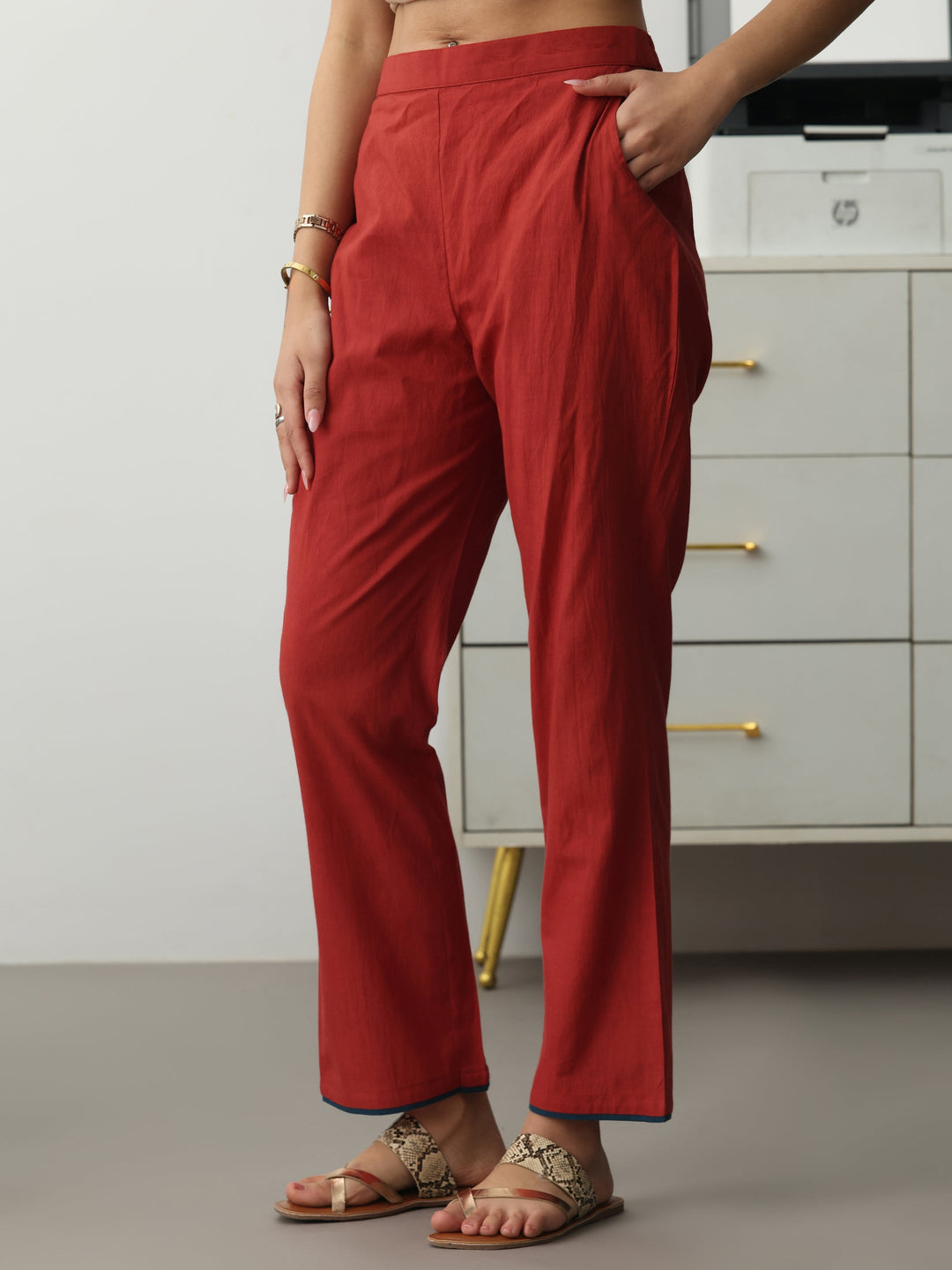  Rust Ethnic Motifs Printed Cotton Blend Straight Kurta Set 