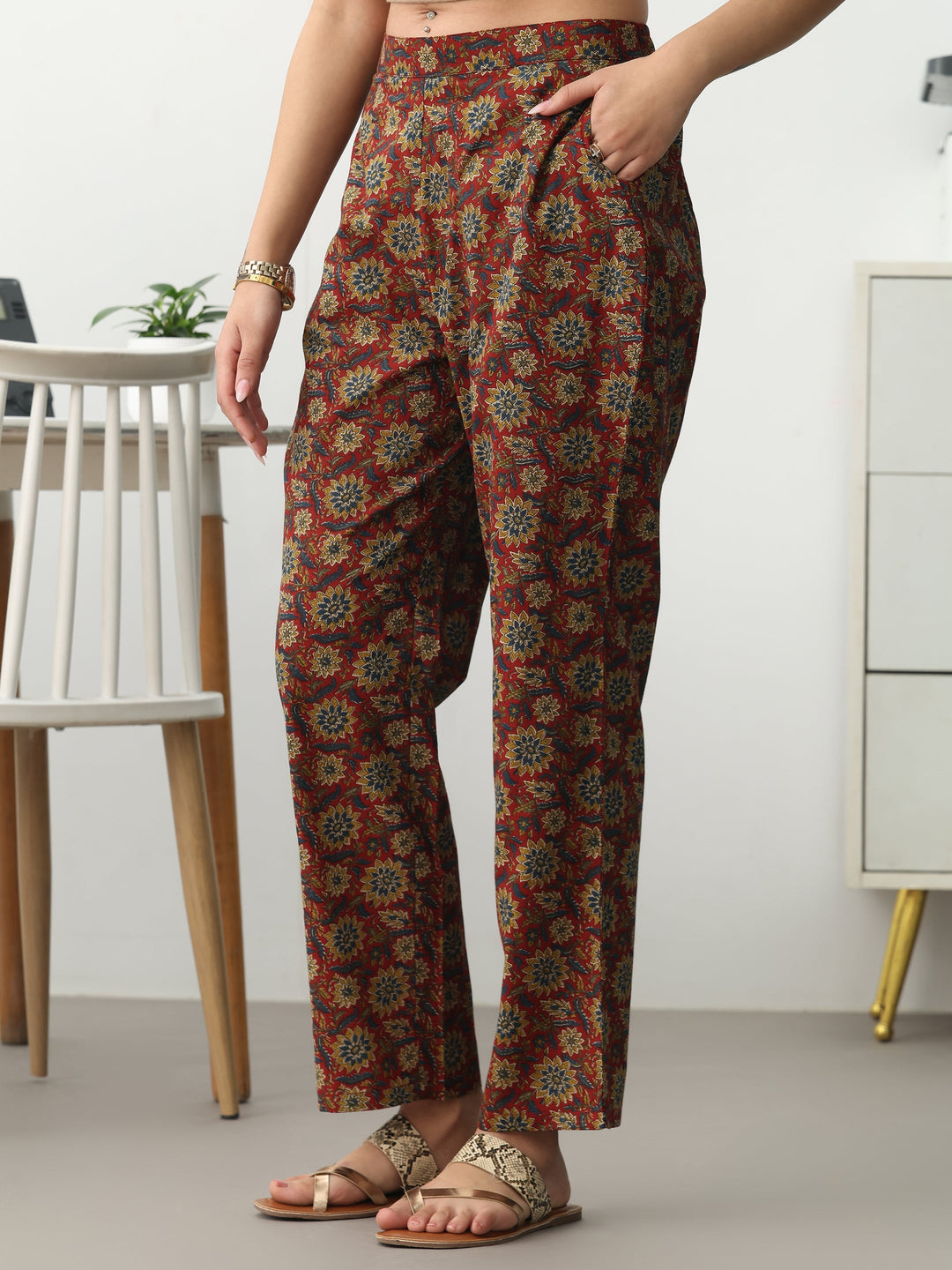  Rust Ethnic Motifs Printed Cotton Blend Straight Kurta Set 