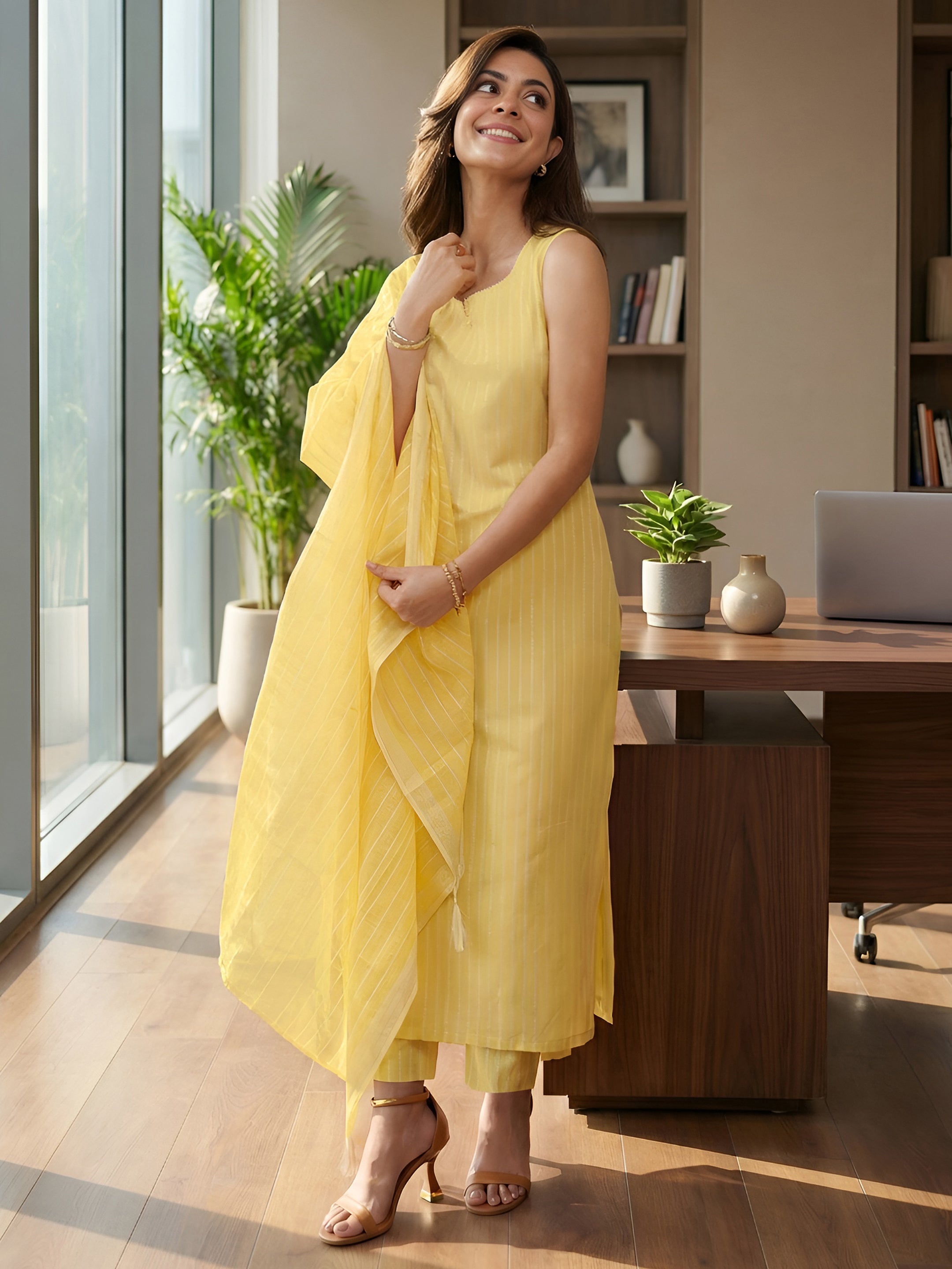 Anya-Cut Sunlit Striped Cotton Blend Suit Set-image-26
