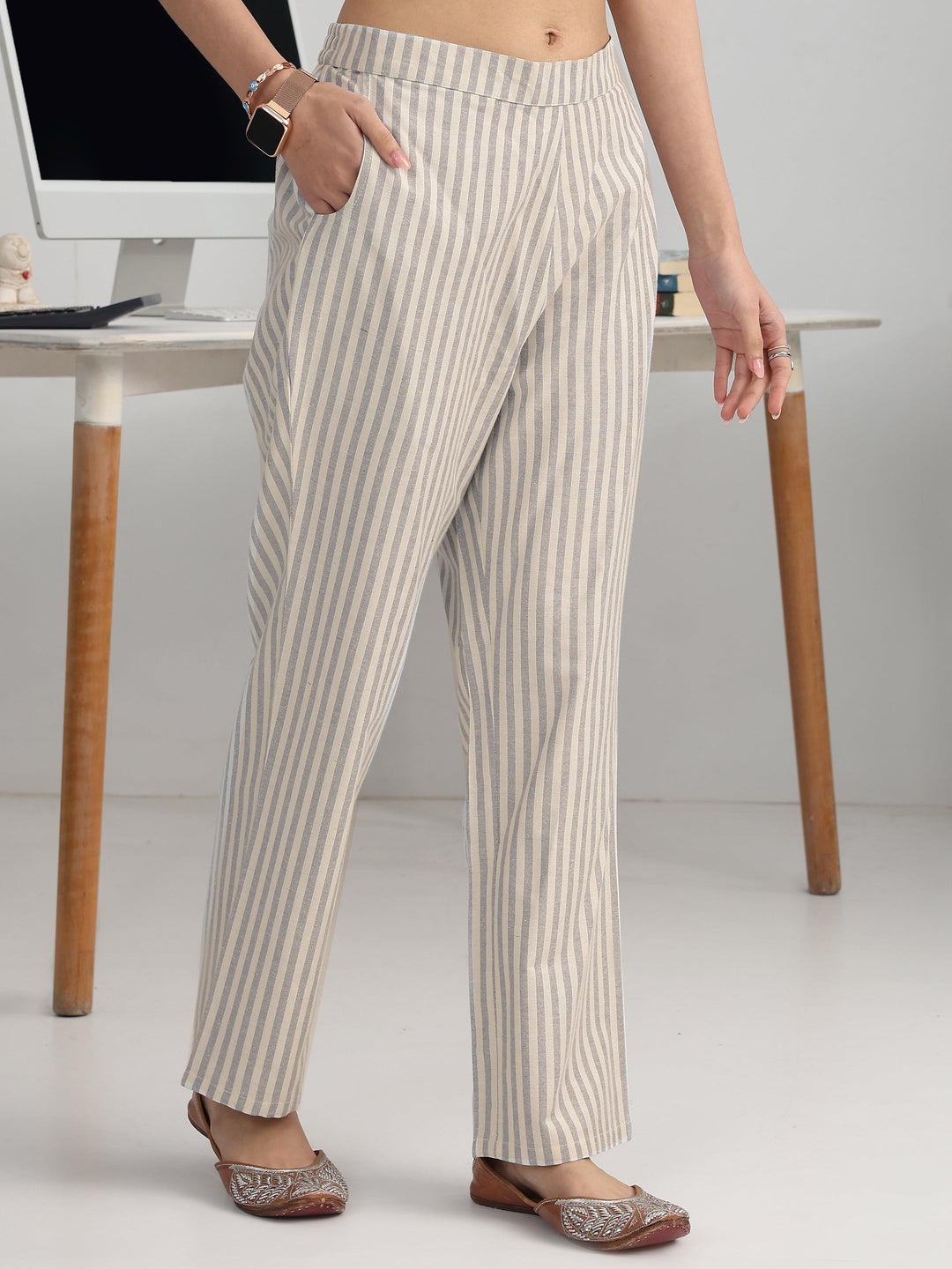  White Woven Design Cotton Blend Ambition Suit Set 