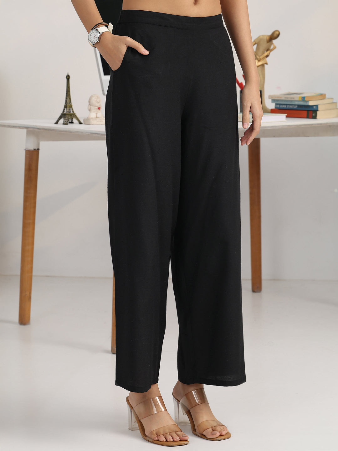  Black Ethnic Motif Woven Design Cotton Blend Straight Suit Set With Dupatta 