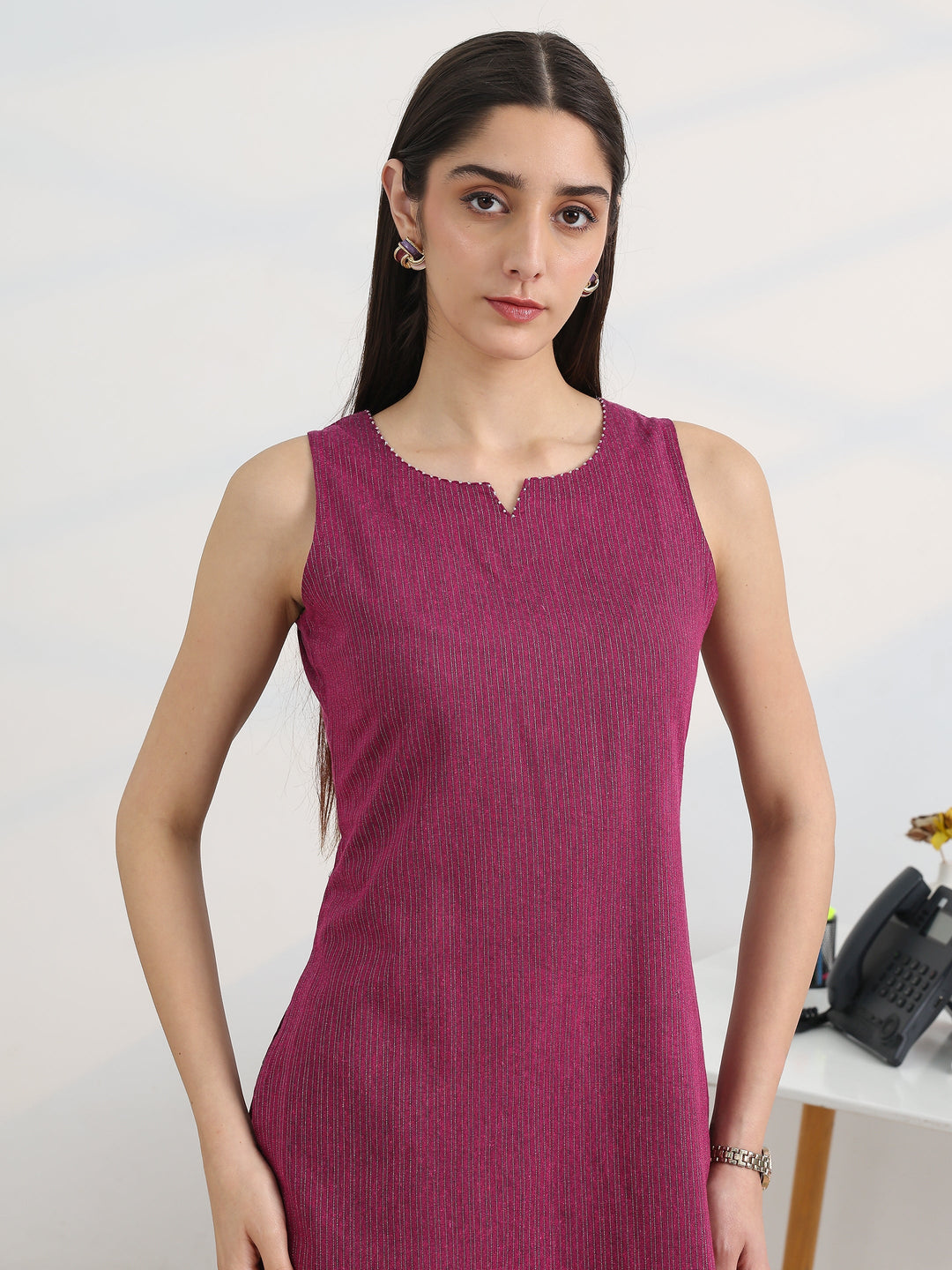  Burgundy Woven Design Cotton Blend Straight Kurta Set 