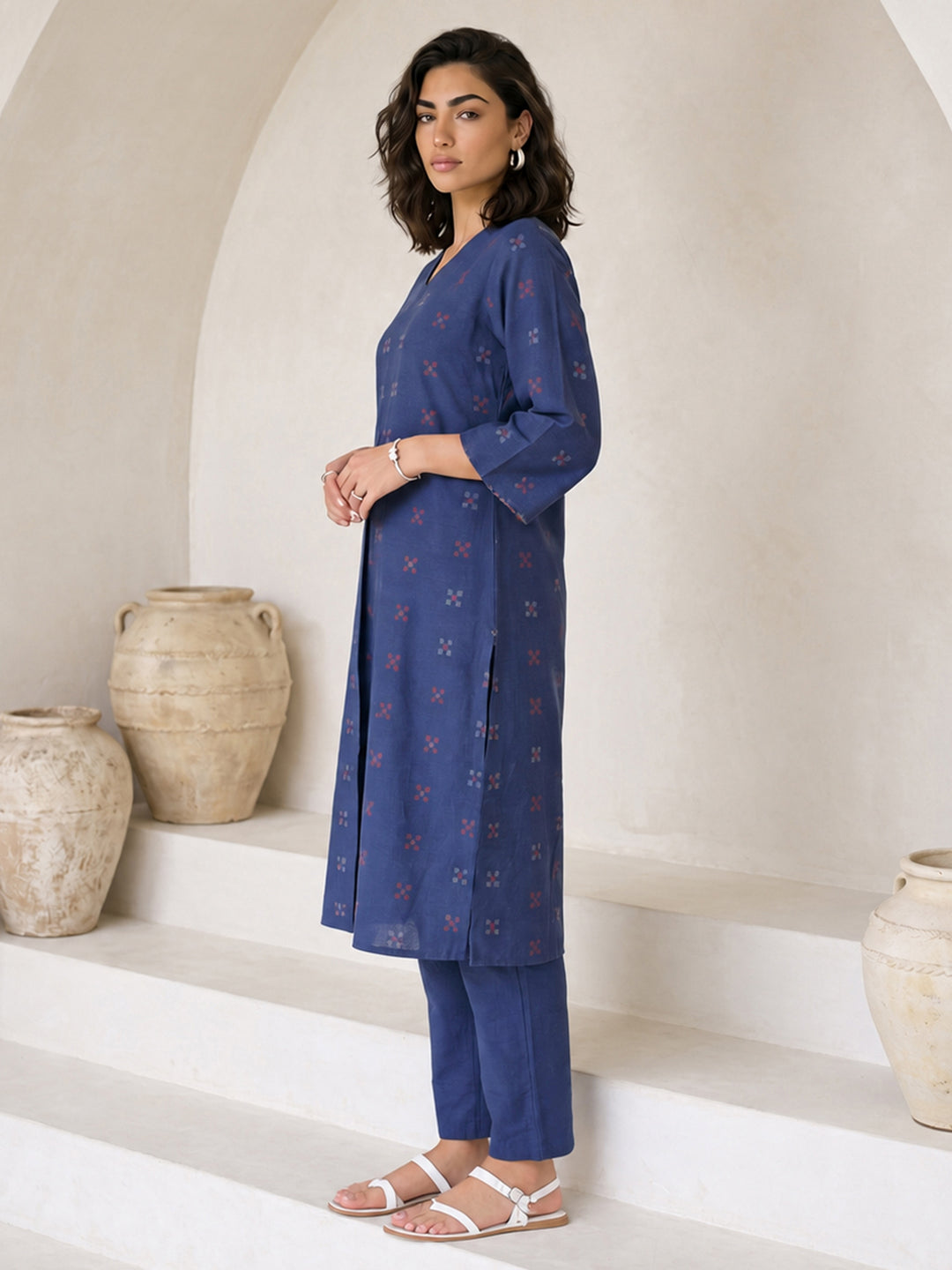  Gerua Blue Woven Design A-Line Kurta Set 