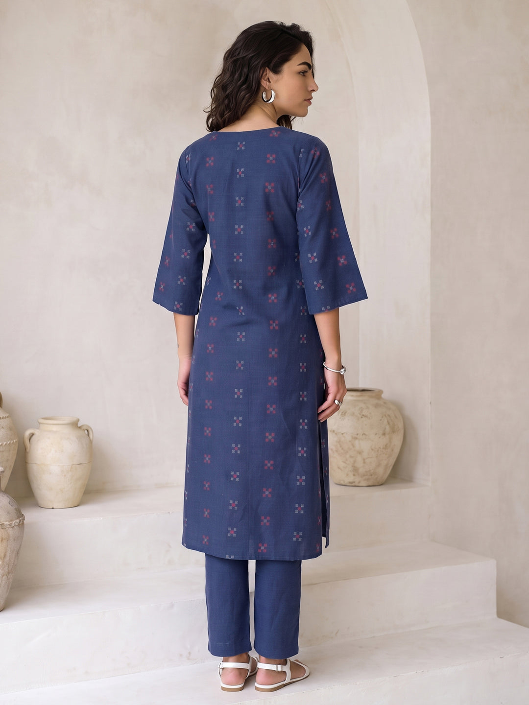  Gerua Blue Woven Design A-Line Kurta Set 