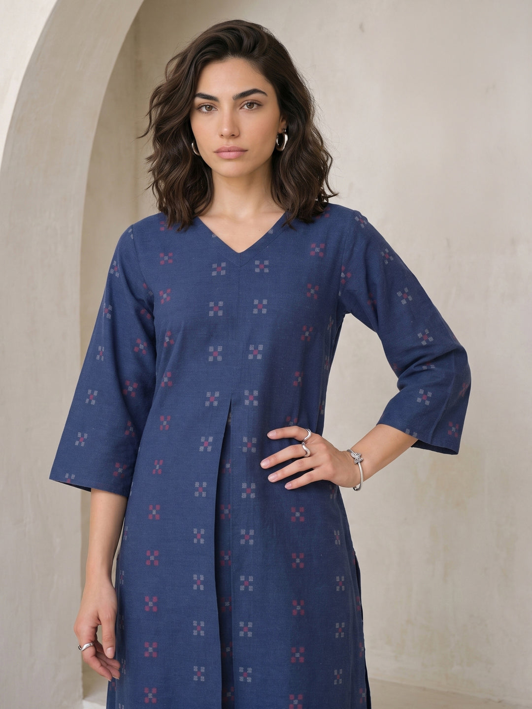 Gerua Blue Woven Design A-Line Kurta Set 