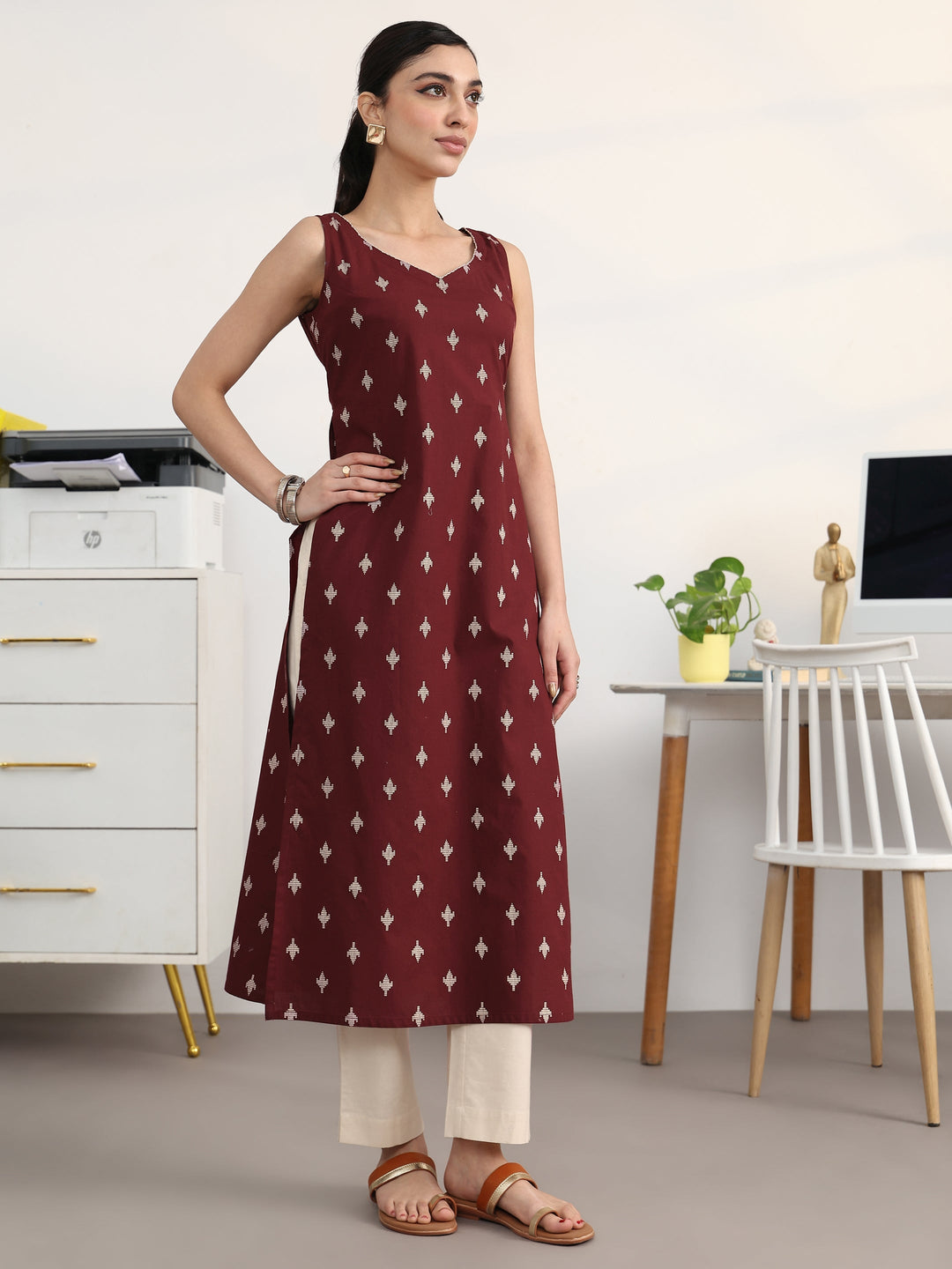  Maroon Ethnic Motifs Printed Cotton Blend Straight Suit Set With Dupatta 