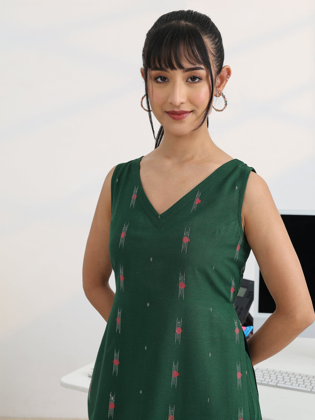  Prime Green Woven Design Cotton Blend Kurta Set 