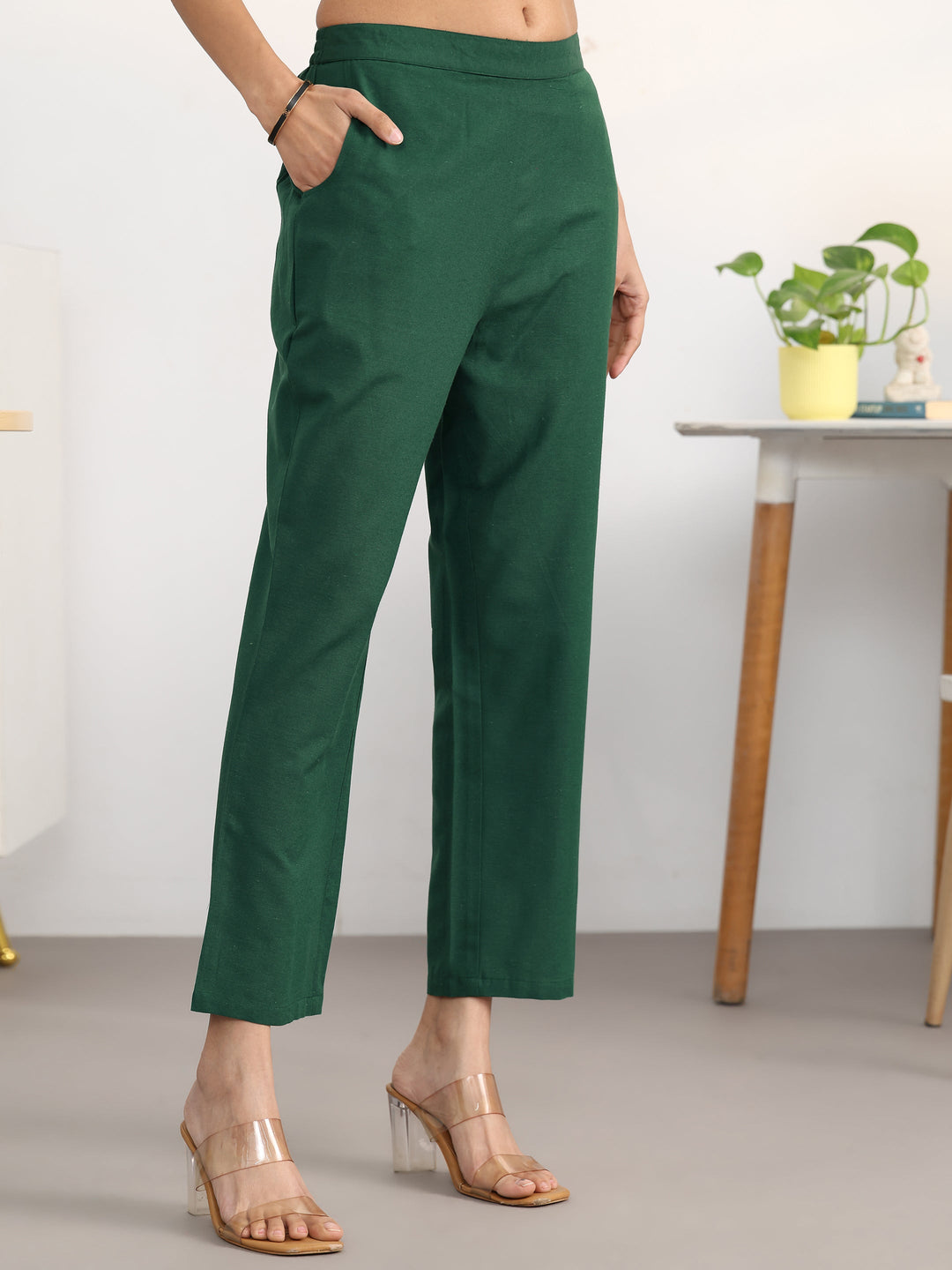  Green Striped Woven Design Cotton Blend Straight Suit Set With Dupatta 