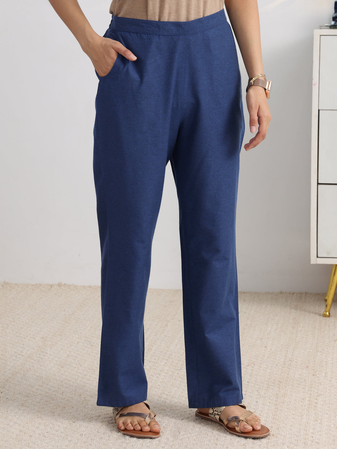  Gerua Cobalt Blue Cotton Blend Straight Suit Set 