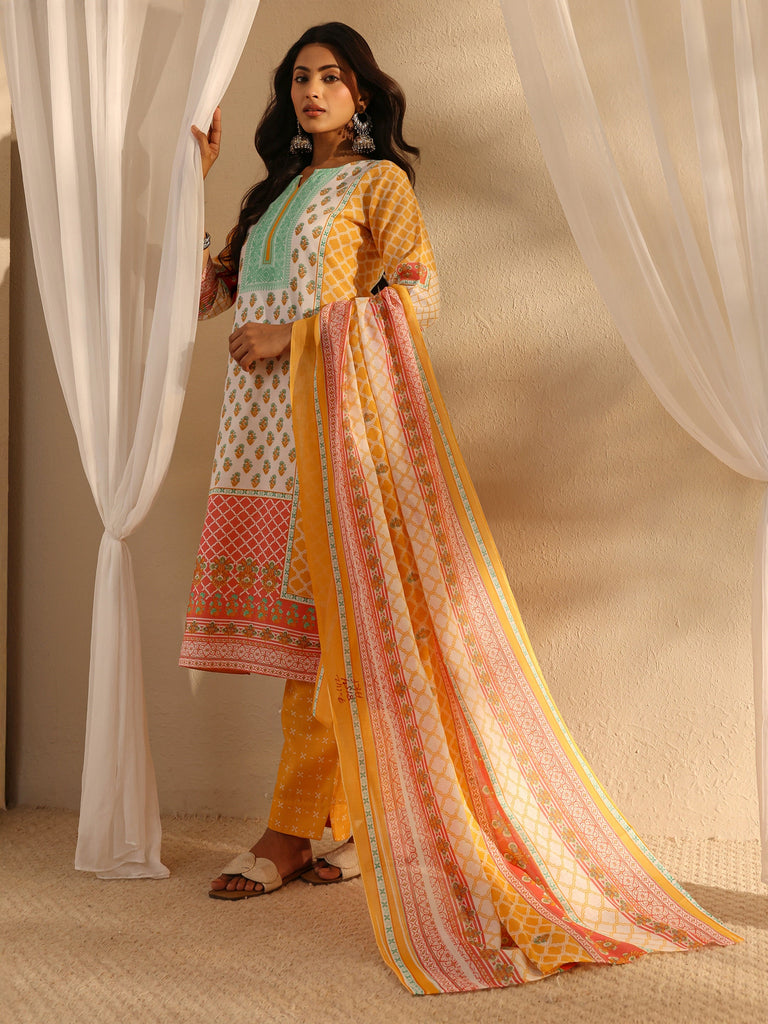 Gerua Yellow Multi Printed Cotton Blend Straight Suit Set With Dupatta