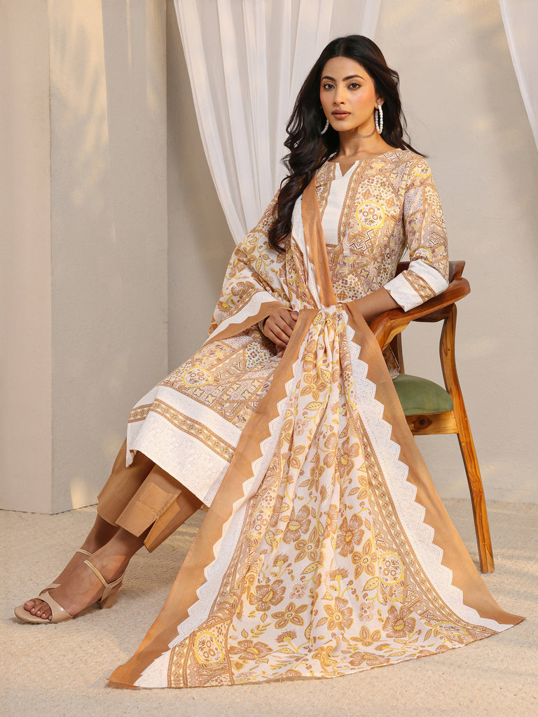 Gerua Brown Multi Printed Cotton Blend Straight Suit Set With Dupatta