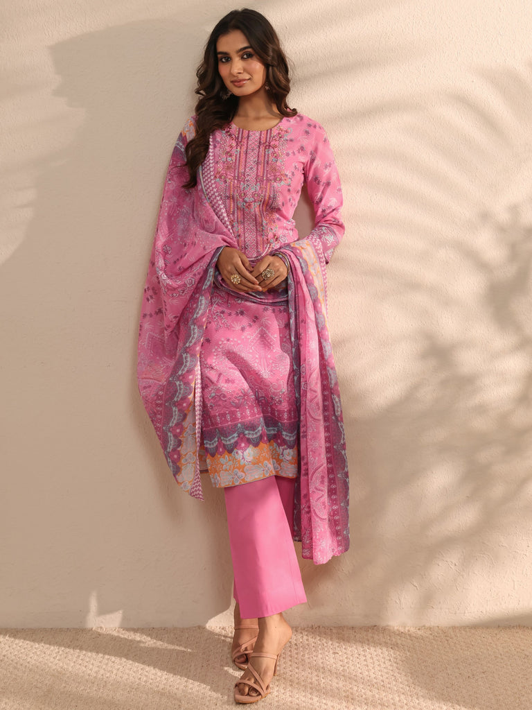 Gerua Pink Multi Printed Cotton Blend Straight Suit Set With Dupatta