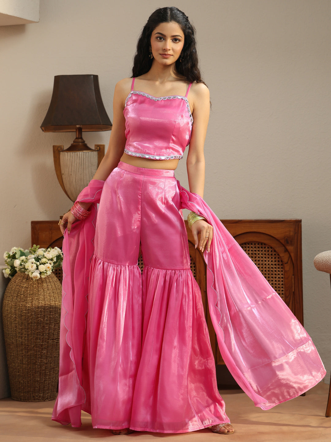  Pink Solid Tissue 3 Piece Co-Ord Set 