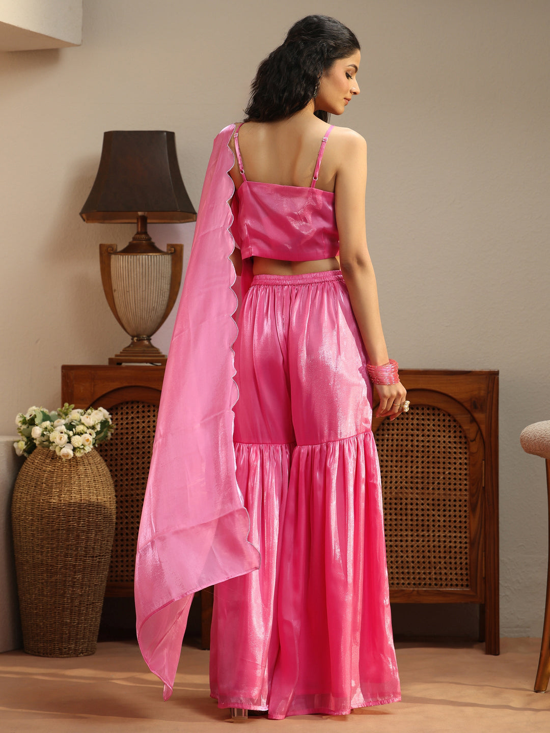  Pink Solid Tissue 3 Piece Co-Ord Set 