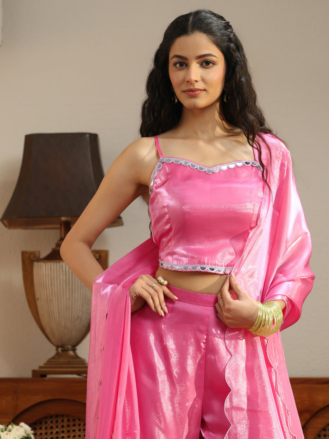  Pink Solid Tissue 3 Piece Co-Ord Set 