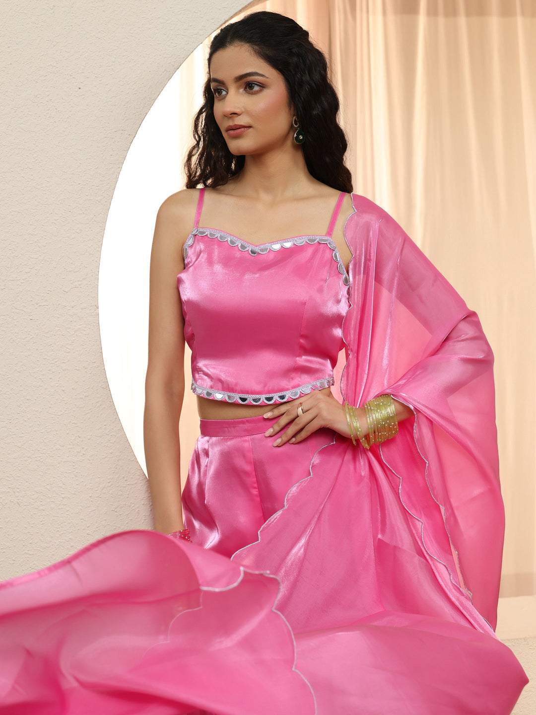  Pink Solid Tissue 3 Piece Co-Ord Set 