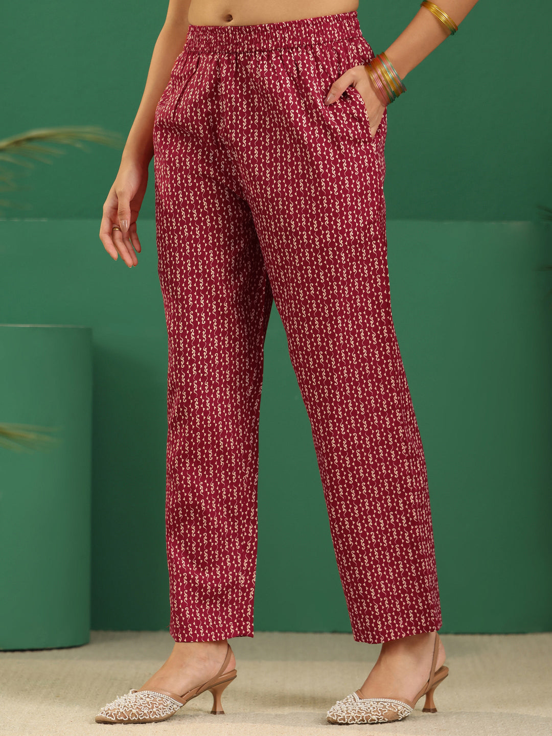 Gerua Crimson Red Bandhani Cotton Blend Straight Suit Set 