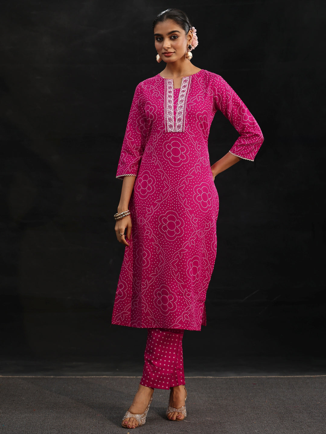  Gerua Magenta Pink Bandhani Printed Straight Suit Set 