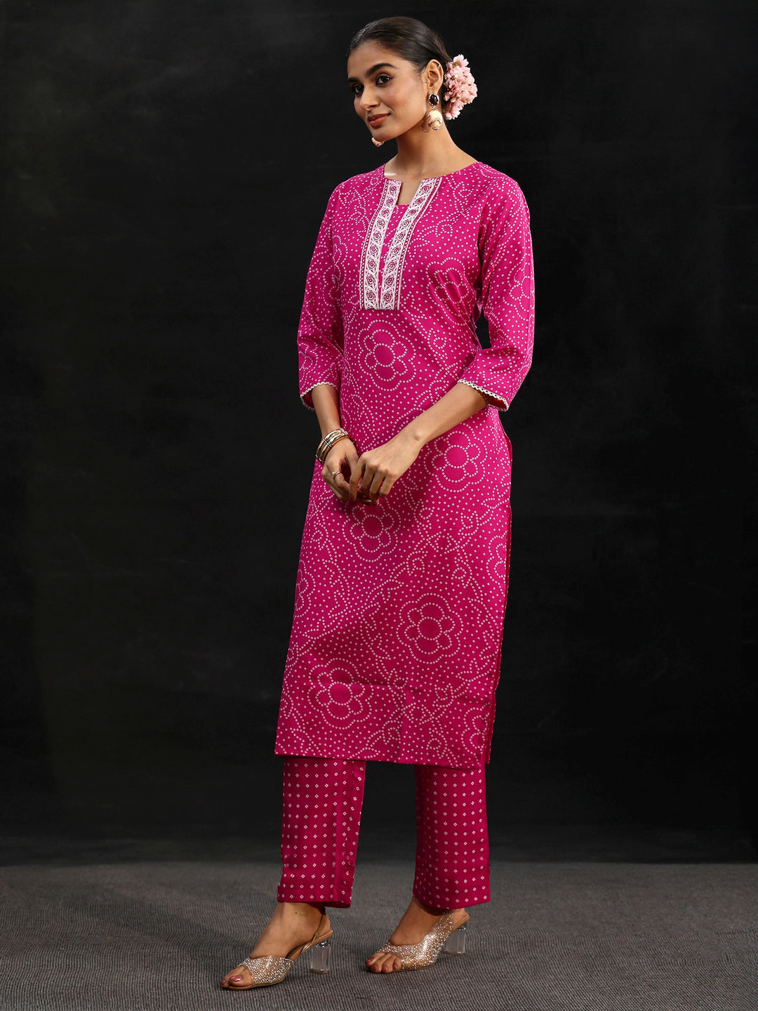  Gerua Magenta Pink Bandhani Printed Straight Suit Set 