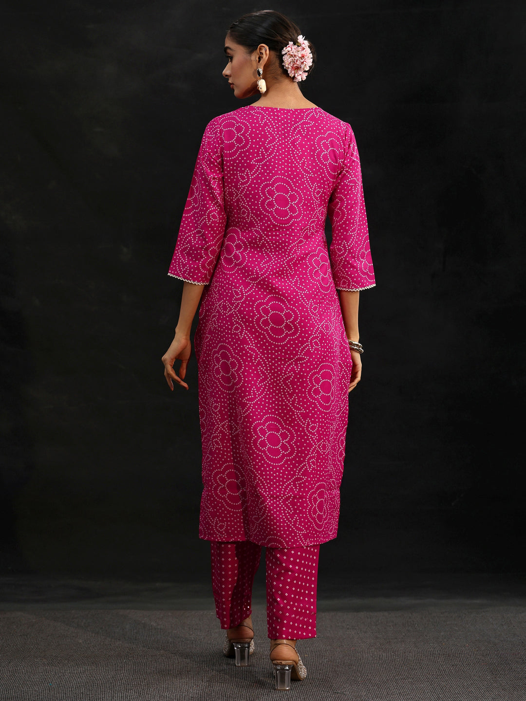  Gerua Magenta Pink Bandhani Printed Straight Suit Set 