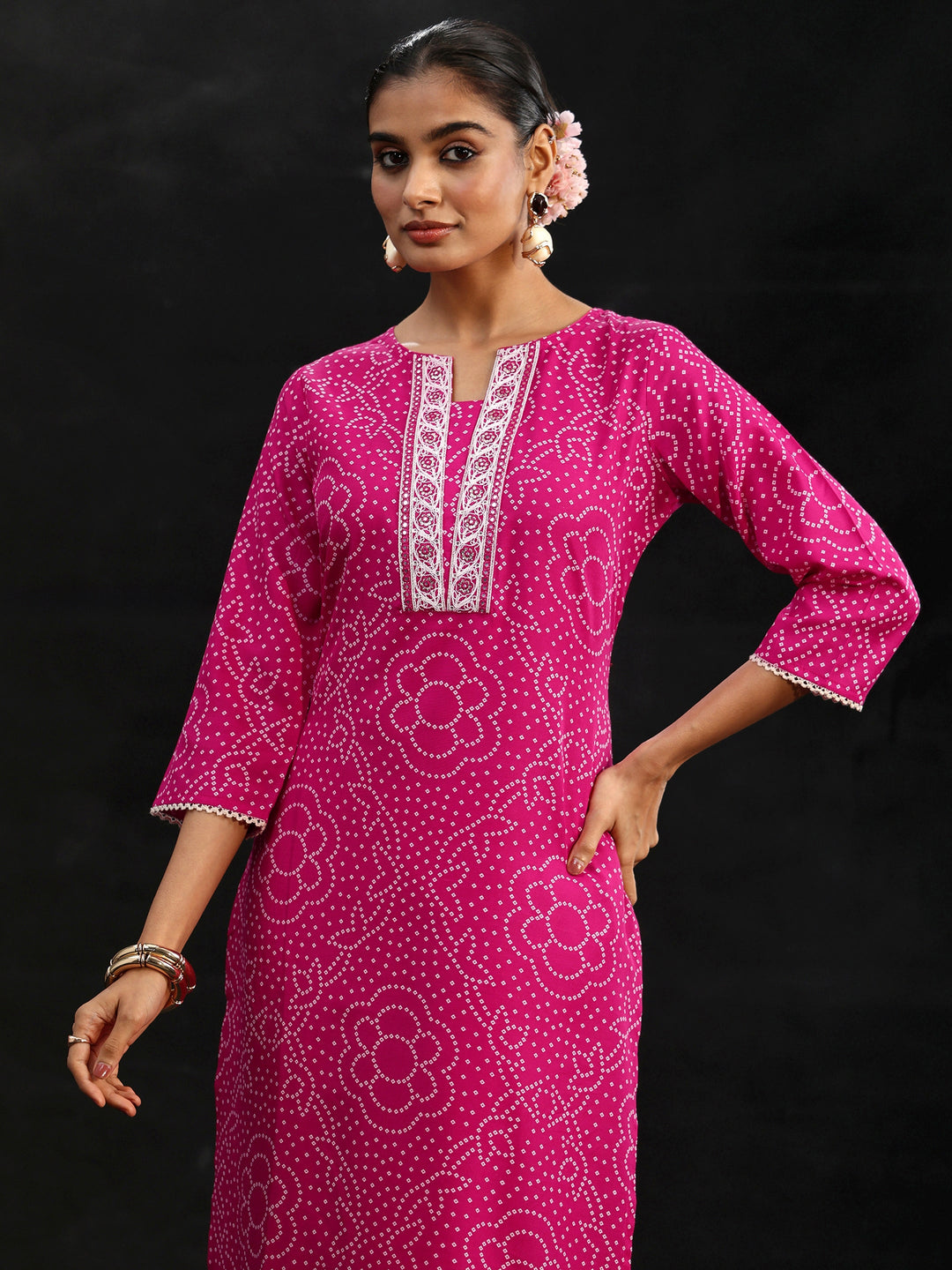  Gerua Magenta Pink Bandhani Printed Straight Suit Set 