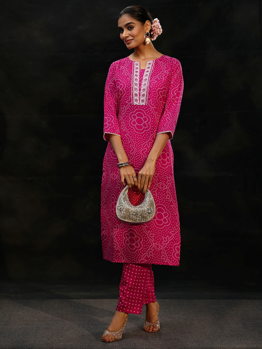  Gerua Magenta Pink Bandhani Printed Straight Suit Set 