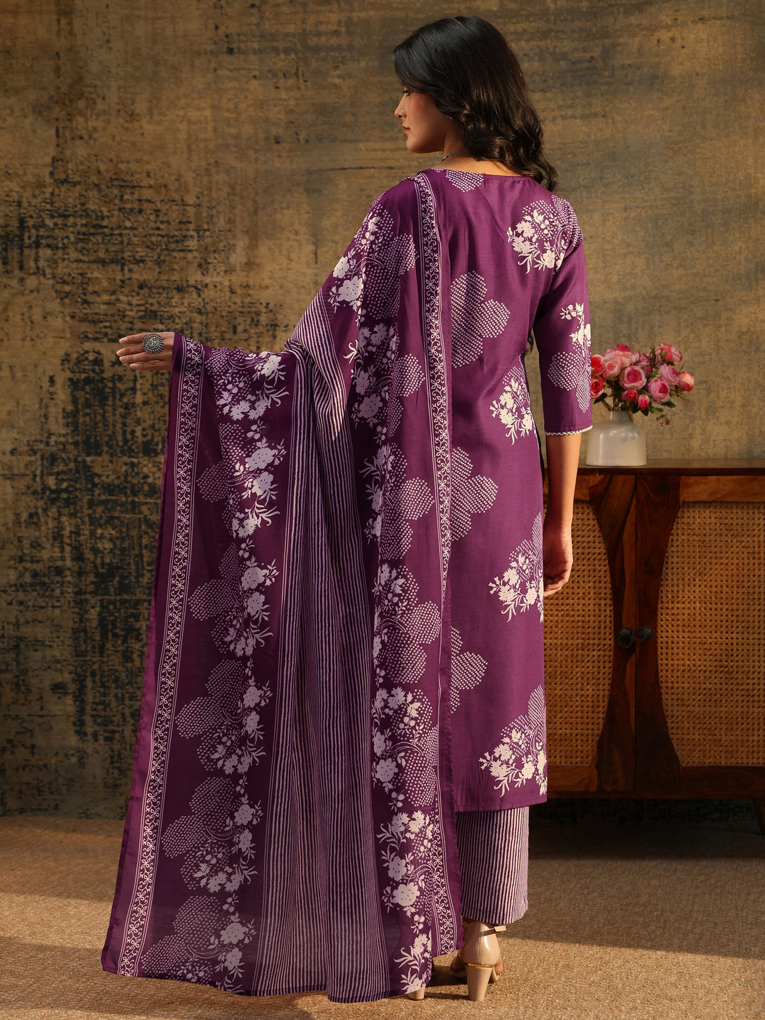  Gerua Burgundy Bandhani Cotton Blend Straight Suit Set 