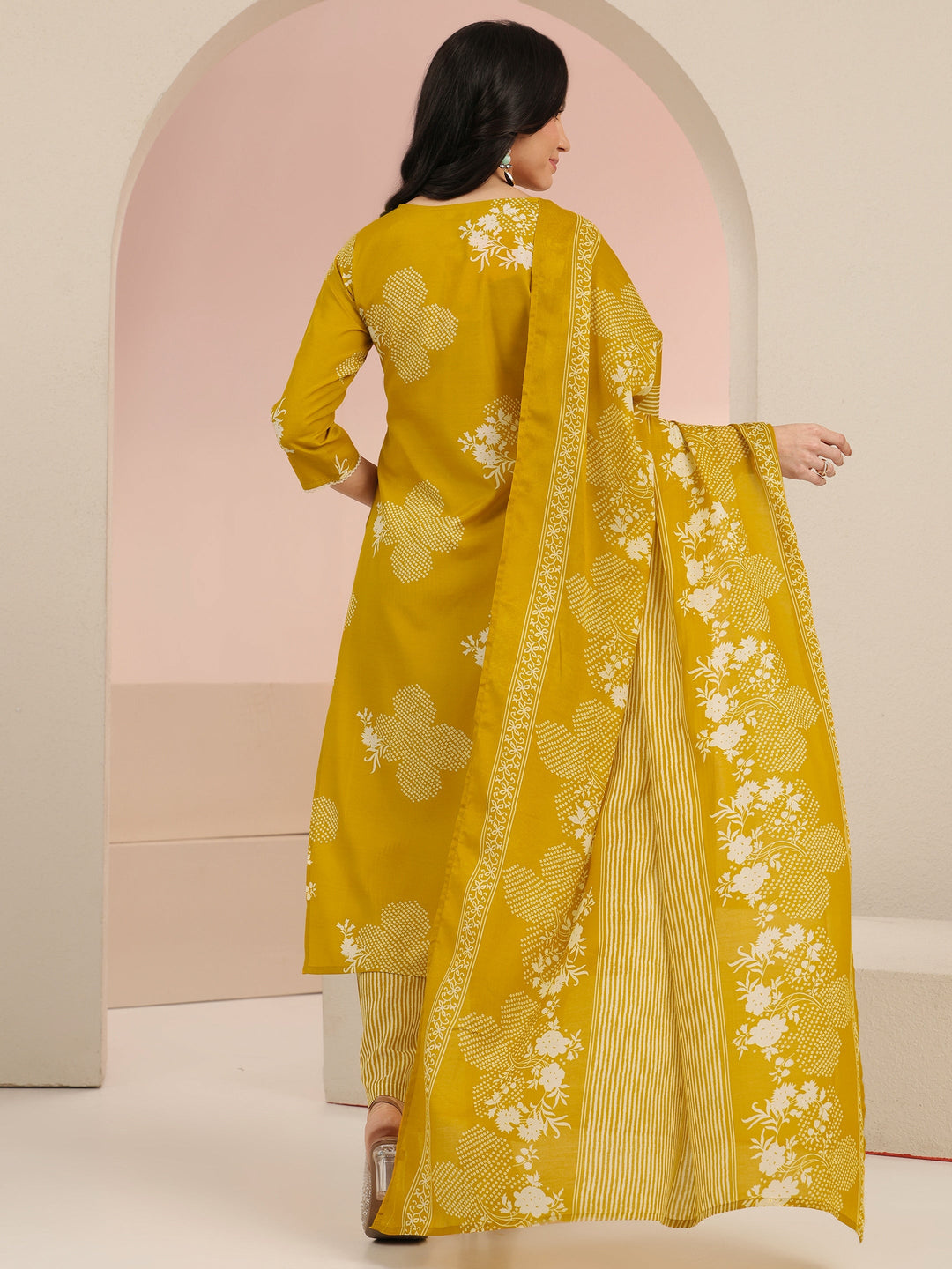  Gerua Mustard Bandhani Printed Cotton Blend Straight Suit Set 