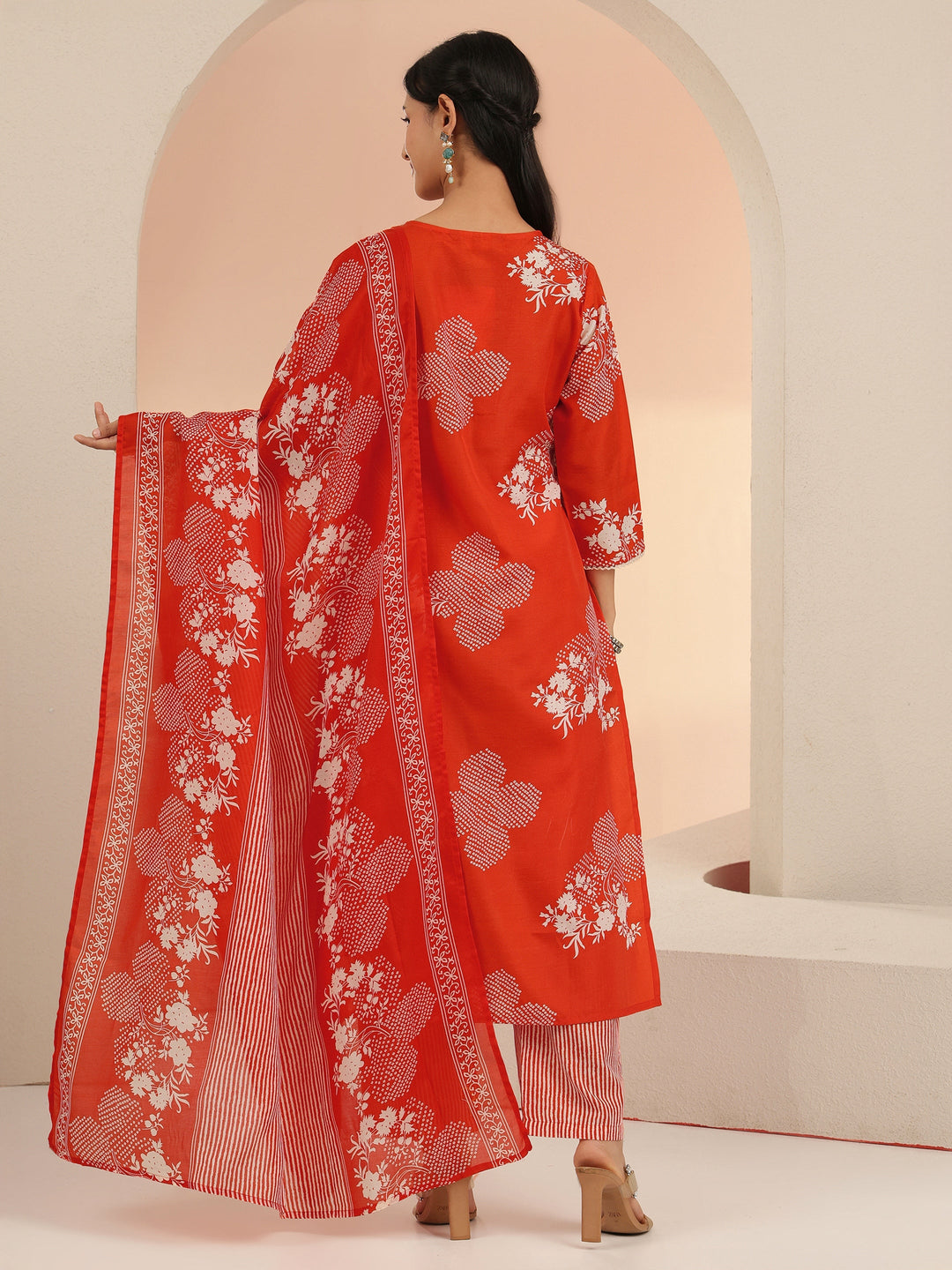  Gerua Orange Bandhani Printed Cotton Blend Straight Suit Set 
