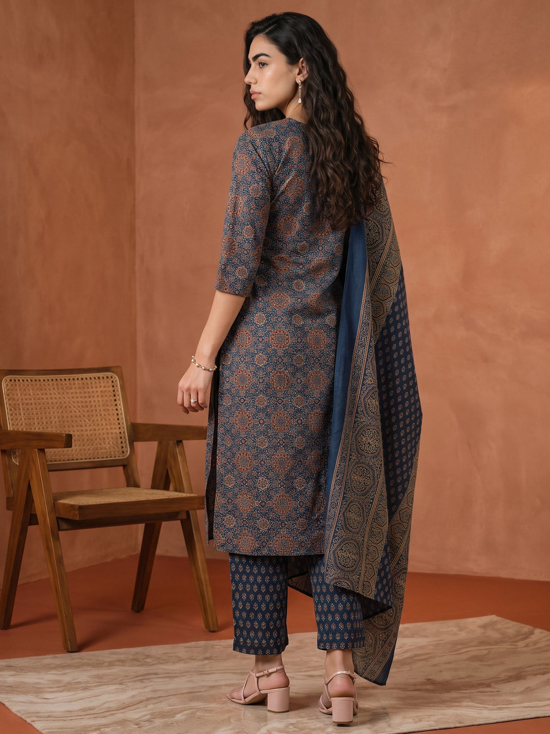  Gerua Indigo Blue Ethnic Printed Straight Suit Set 