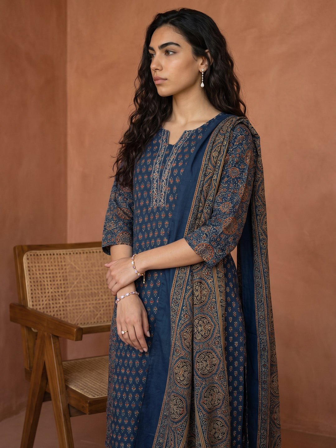  Gerua Indigo Blue Ethnic Printed Straight Suit Set 