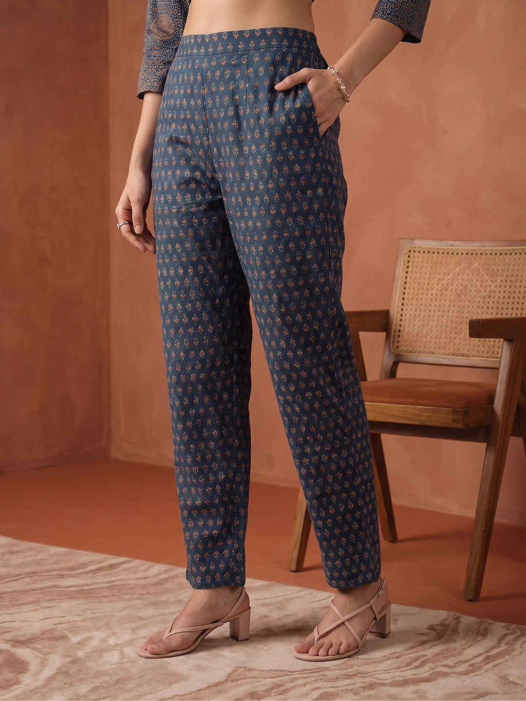  Gerua Indigo Blue Ethnic Printed Straight Suit Set 