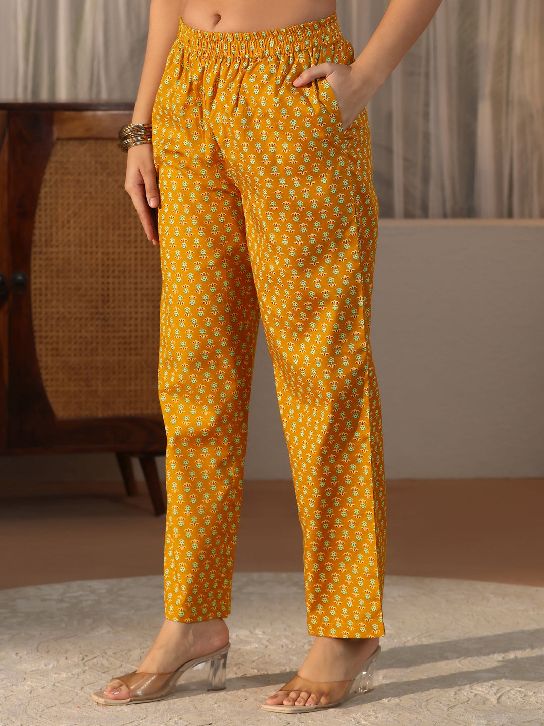  Gerua Mustard Ethnic Printed Straight Suit Set 