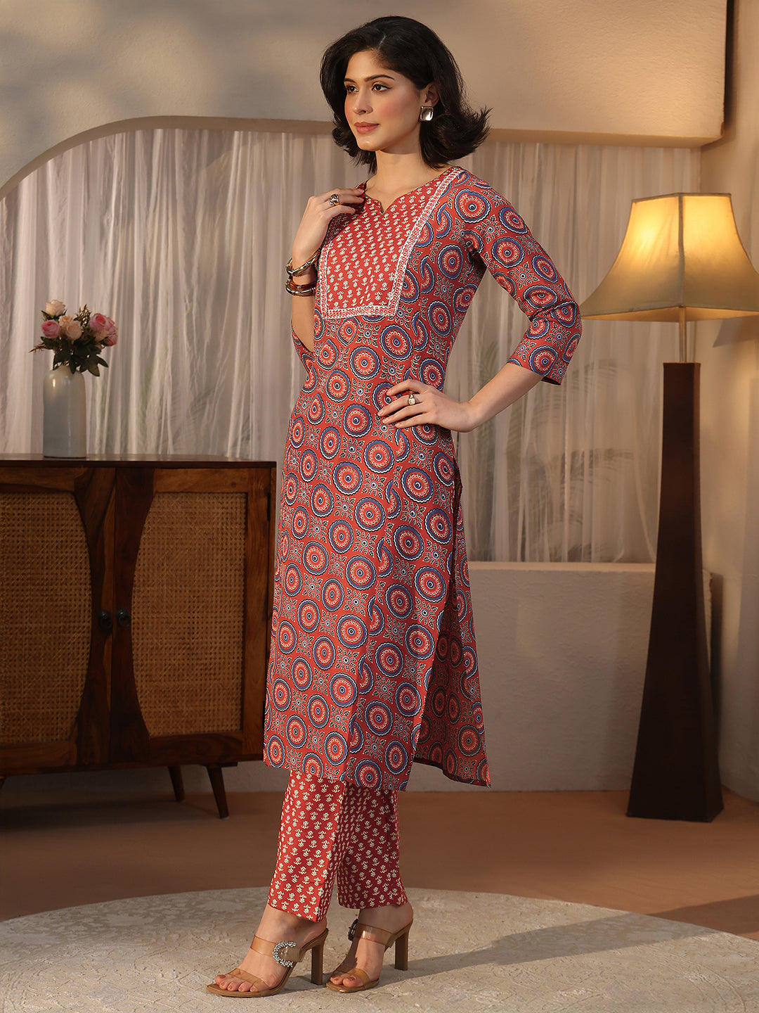  Gerua Maroon Ethnic Printed Straight Suit Set 