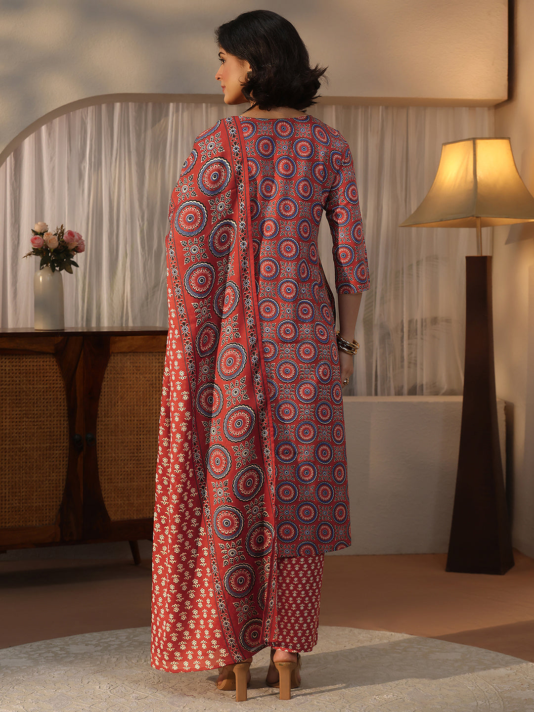  Gerua Maroon Ethnic Printed Straight Suit Set 