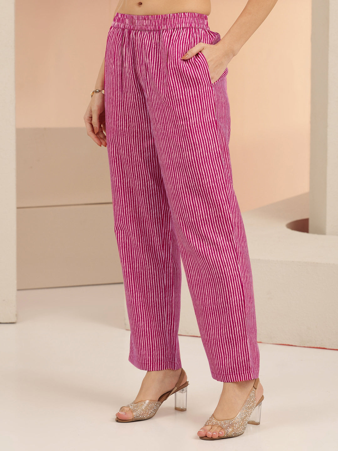  Gerua Rani Pink Floral Printed Cotton Blend Straight Suit Set 