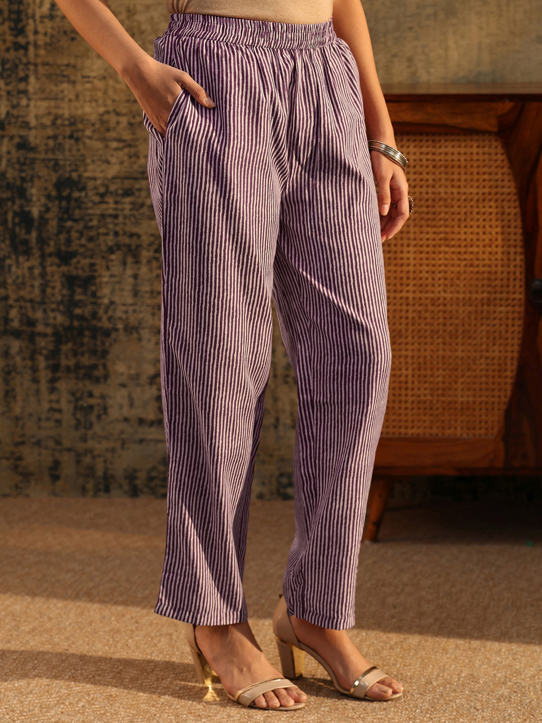  Gerua Burgundy Floral Printed Cotton Blend Straight Suit Set 