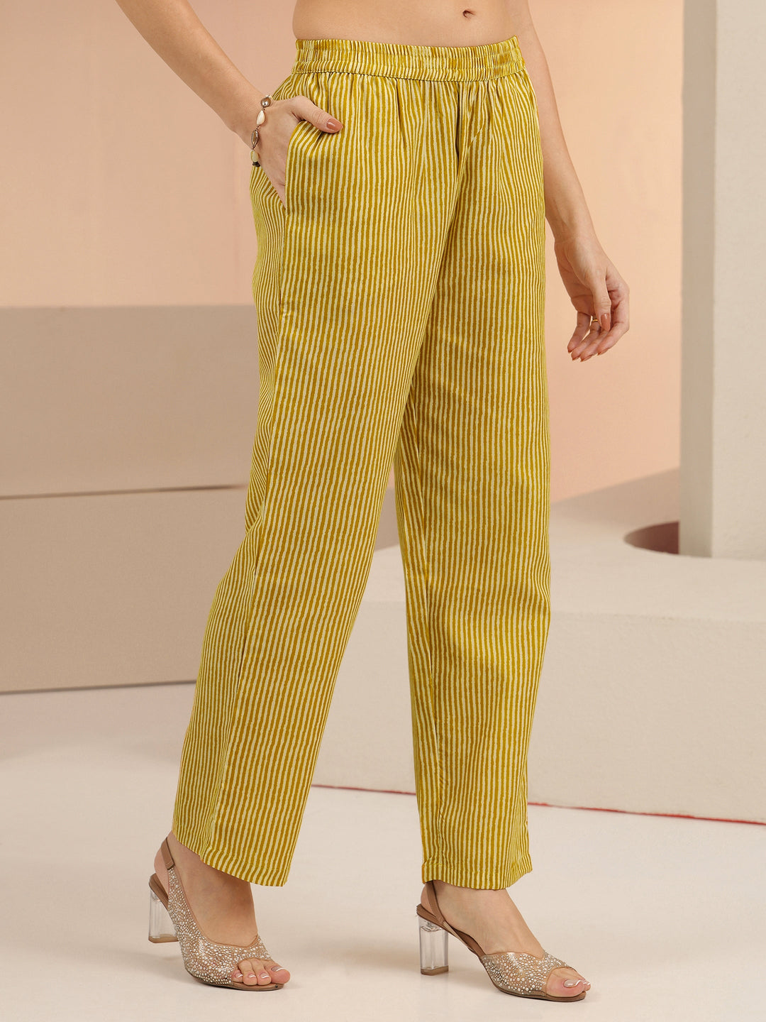  Gerua Mustard Floral Printed Cotton Blend Straight Suit Set 
