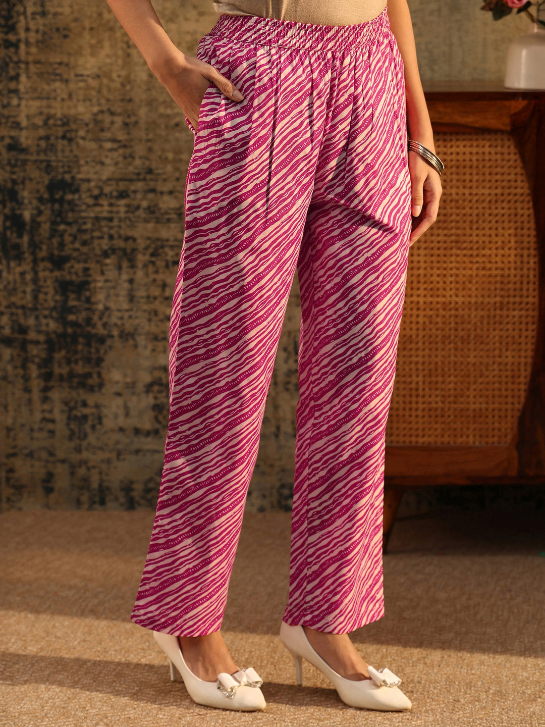  Gerua Rani Pink Floral Printed Cotton Blend Straight Suit Set 