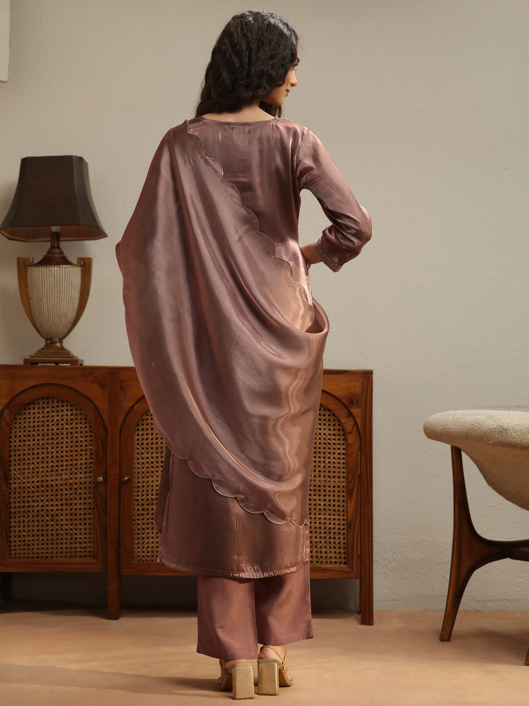  Mauve Yoke Design Tissue Straight Suit Set 