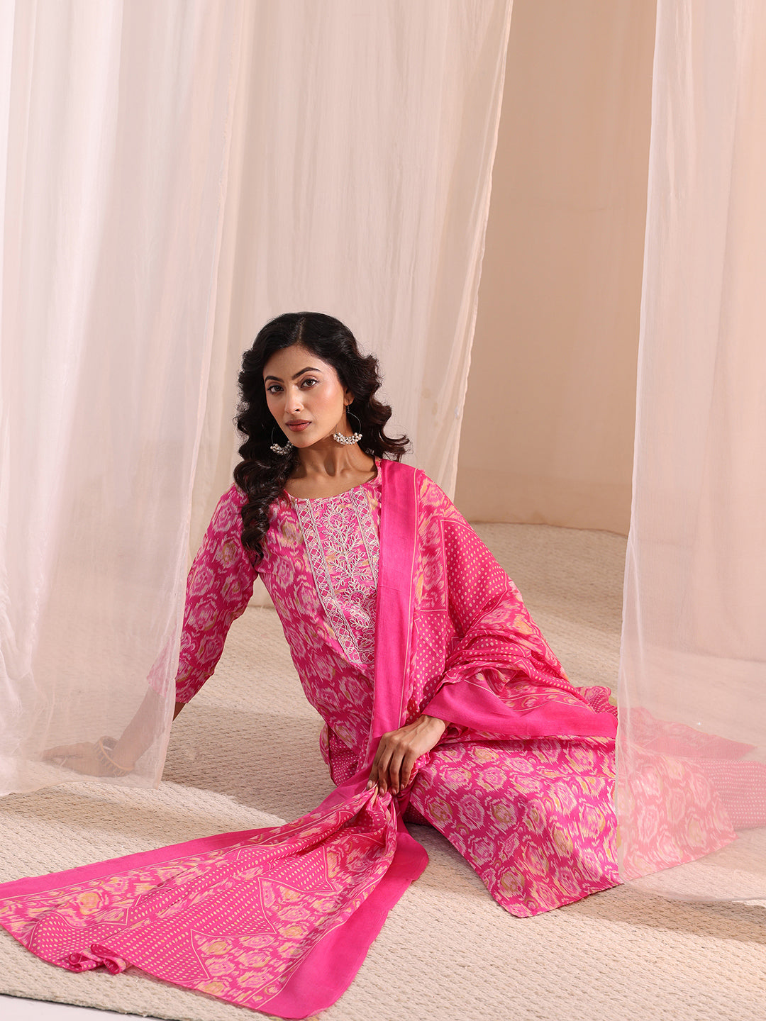 libas Pink Ethnic Printed Cotton Blend Straight Suit Set-picture-39