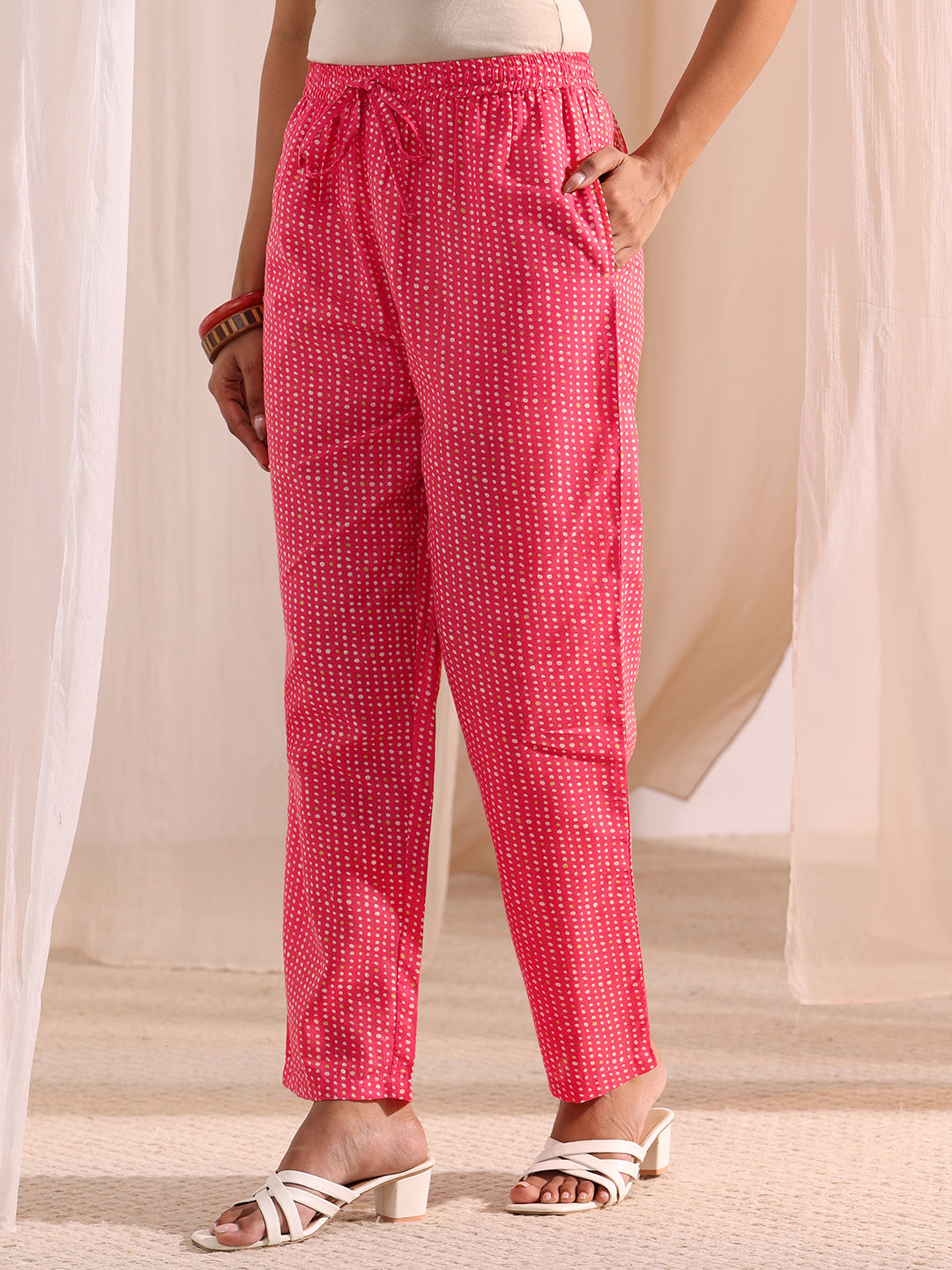  Coral Ethnic Printed Cotton Blend Straight Suit Set 