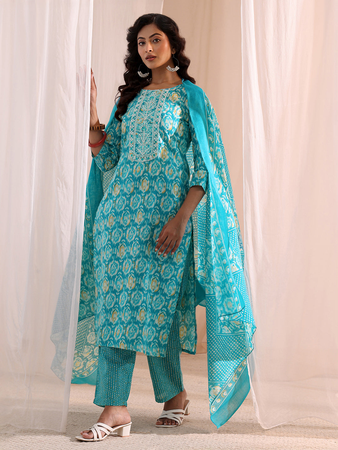 libas Blue Ethnic Printed Cotton Blend Straight Suit Set-picture-13