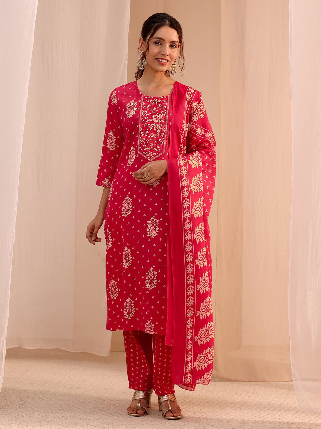 libas Gerua Red Yoke Embellished Cotton Blend Straight Suit Set-picture-41